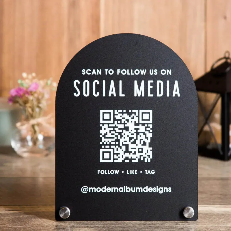 Arched Qr Code Scannable Acrylic Social Media Sign