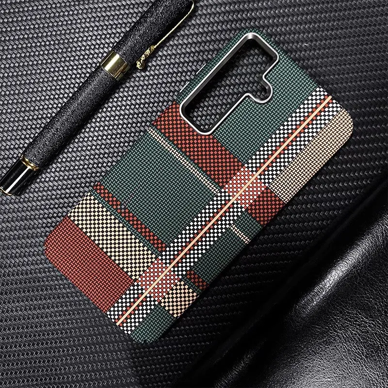 Luxo Design Kevlar Phone Case for Samsung S24 Ultra S23+ Slim PC Magnetic Cover Carbon Fiber