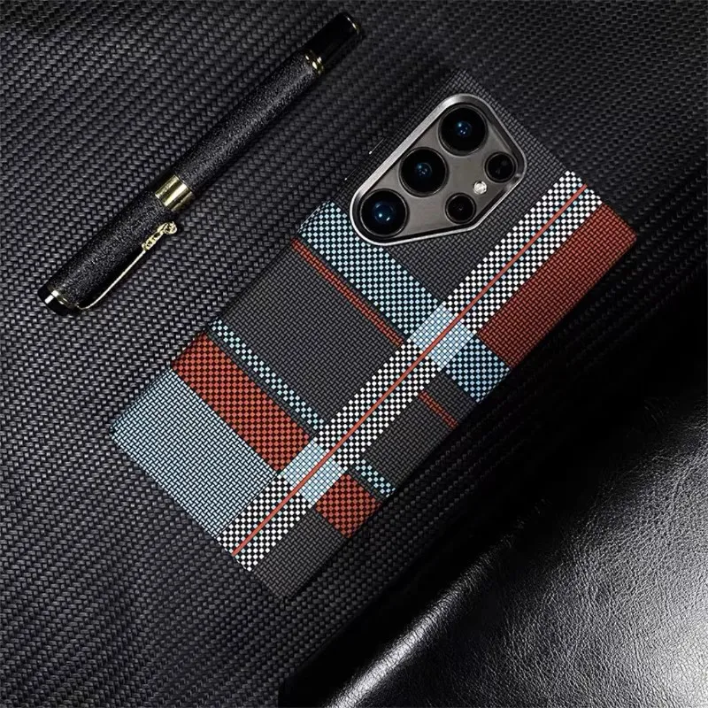 Luxo Design Kevlar Phone Case for Samsung S24 Ultra S23+ Slim PC Magnetic Cover Carbon Fiber