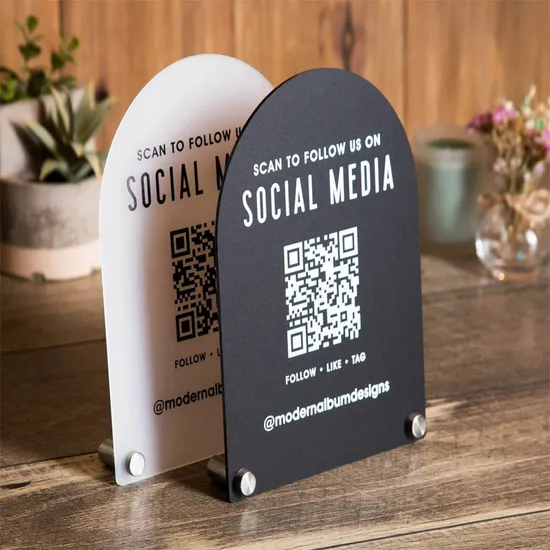 Arched Qr Code Scannable Acrylic Social Media Sign