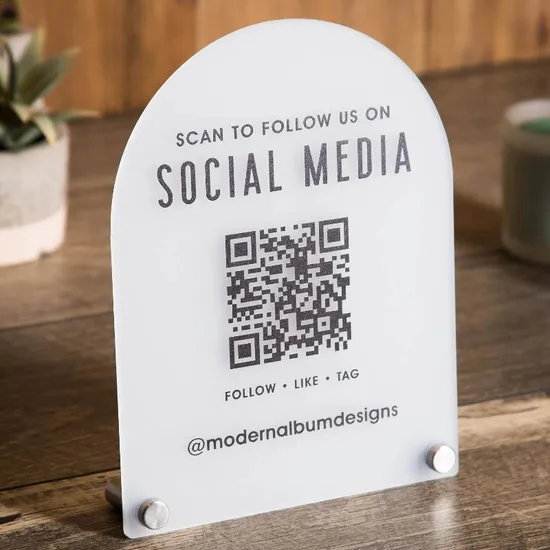 Arched Qr Code Scannable Acrylic Social Media Sign