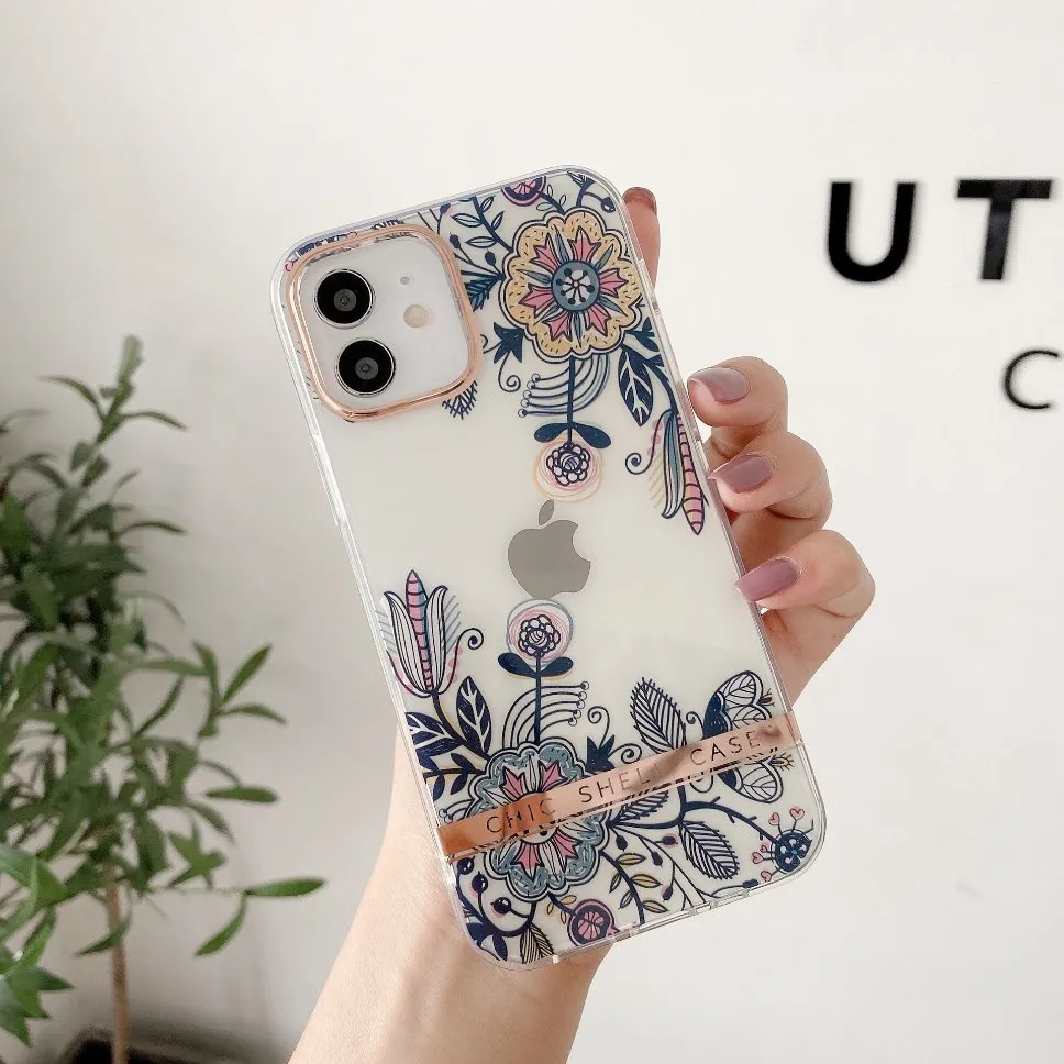 Luxury Electroplating Flower Mobile Phone Cover Hard PC Lens Protector Phone Case for iPhone 14 PRO Max Case Leaves IMD Designed