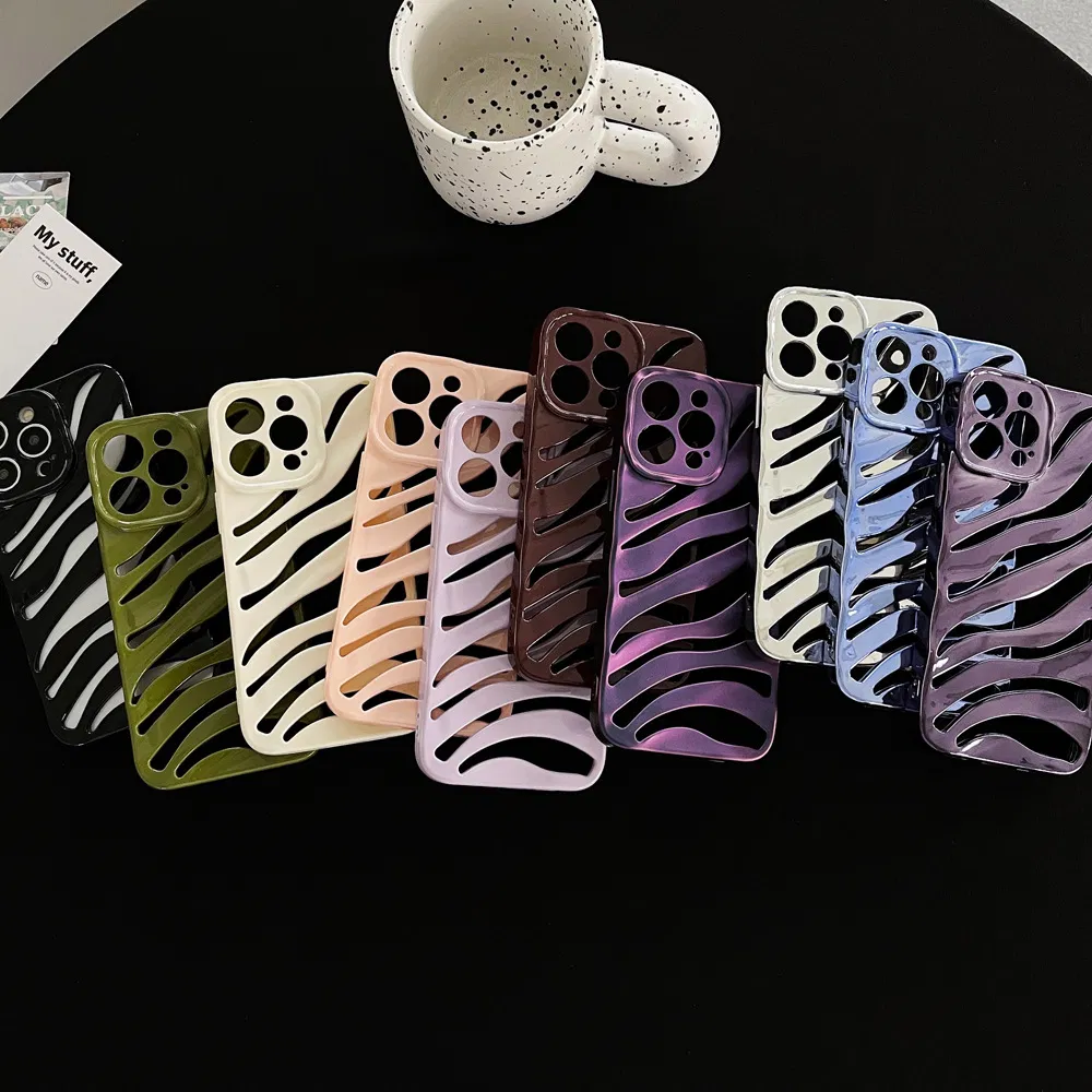 Luxury Electroplating Summer Heat Dissipation Piercing Zebra-Stripe Soft Mobile Phone Case for iPhone 11 12 13 14 PRO Max