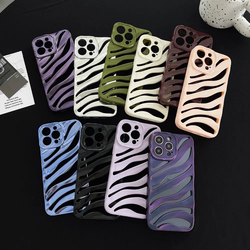 Luxury Electroplating Summer Heat Dissipation Piercing Zebra-Stripe Soft Mobile Phone Case for iPhone 11 12 13 14 PRO Max