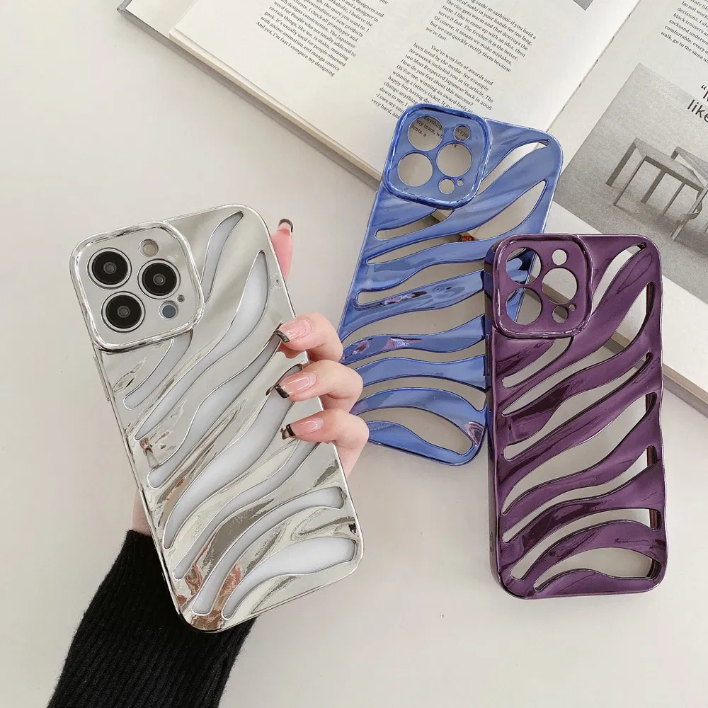 Luxury Electroplating Summer Heat Dissipation Piercing Zebra-Stripe Soft Mobile Phone Case for iPhone 11 12 13 14 PRO Max