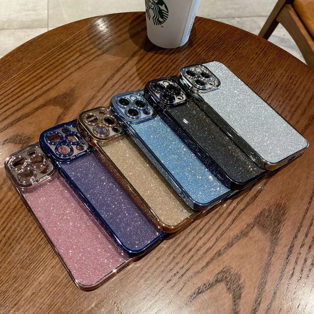 Luxury Glitter Phone Case with Camera Frame Soft Edge for iPhone 15 PRO Max Diamond Slim Phone Cover