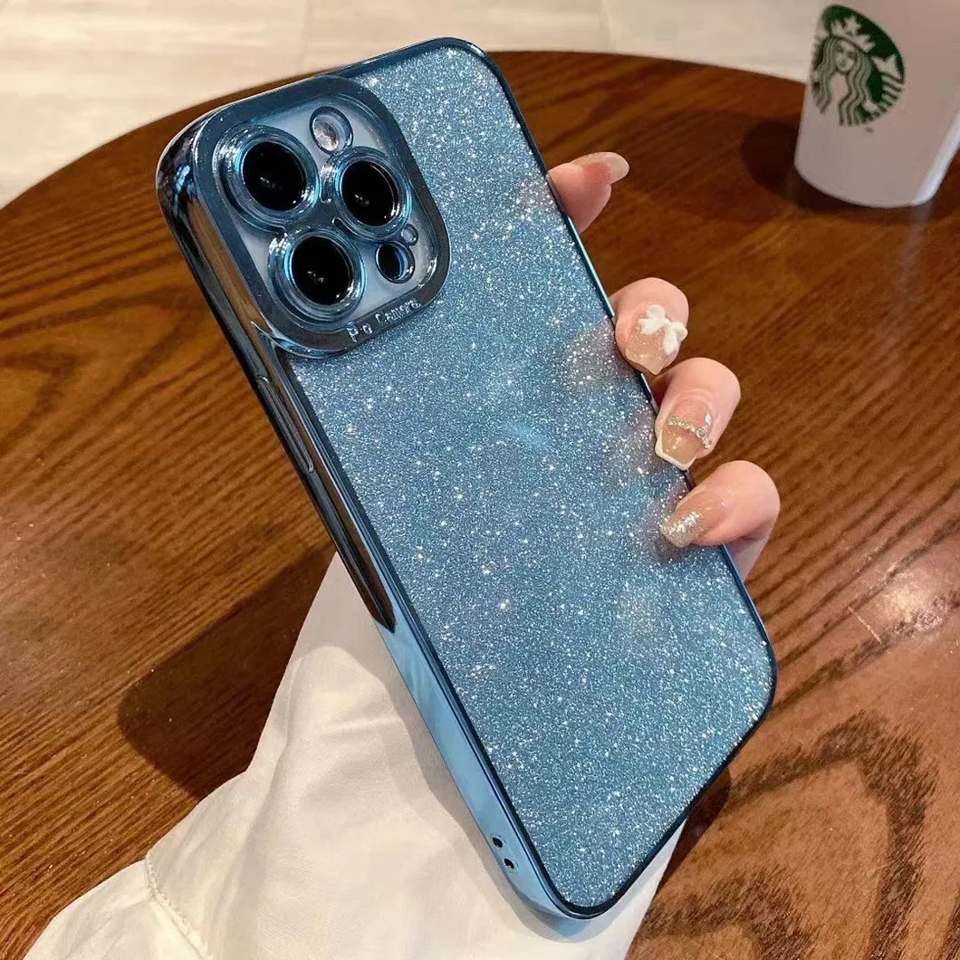 Luxury Glitter Phone Case with Camera Frame Soft Edge for iPhone 15 PRO Max Diamond Slim Phone Cover