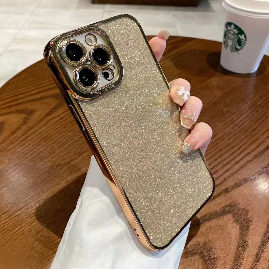 Luxury Glitter Phone Case with Camera Frame Soft Edge for iPhone 15 PRO Max Diamond Slim Phone Cover