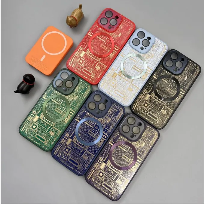 Luxury Newest Metal Golden Funda Armor Phone Case for iPhone 14 PRO Max 3 in 1 Acrigel Print Case Back Cover Magnetic Wireless Charging Cases