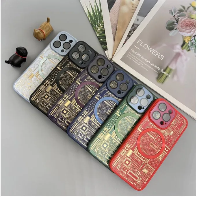 Luxury Newest Metal Golden Funda Armor Phone Case for iPhone 14 PRO Max 3 in 1 Acrigel Print Case Back Cover Magnetic Wireless Charging Cases