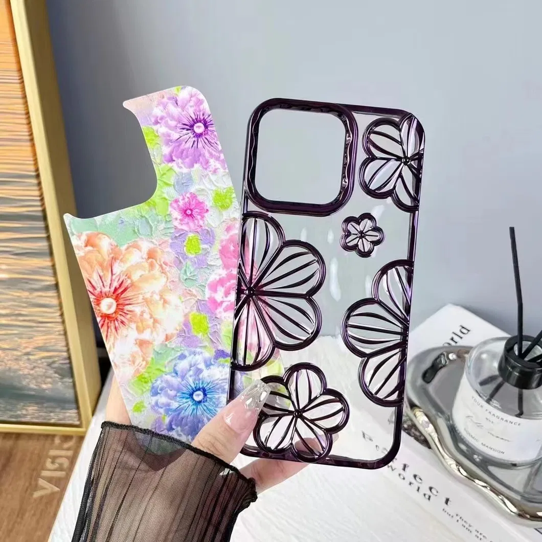 Luxury Oil Paniting Flowers Mobile Phone Case Blu-Ray Colorful Printing Cell Phone Cover for iPhone 13 14 15 PRO Max