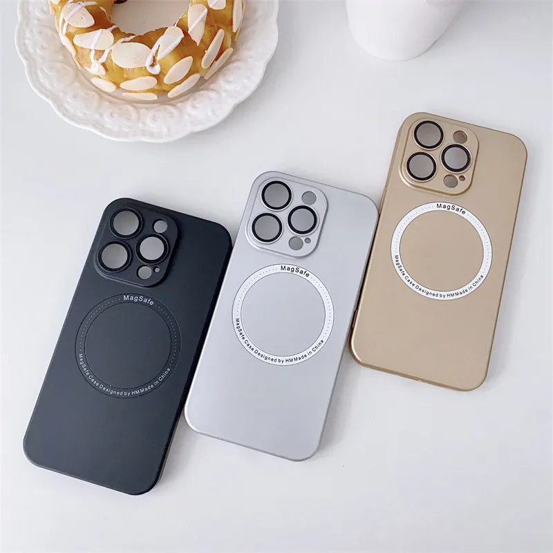 Luxury Style Metallic Paint Magnetic Mobile Phone Case Magsafe Lens Protection for iPhone 11 12 13 14 PRO Max with Wireless Charging