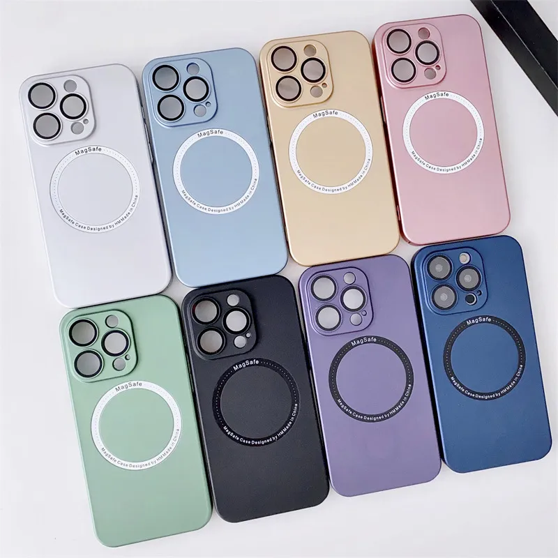 Luxury Style Metallic Paint Magnetic Mobile Phone Case Magsafe Lens Protection for iPhone 11 12 13 14 PRO Max with Wireless Charging