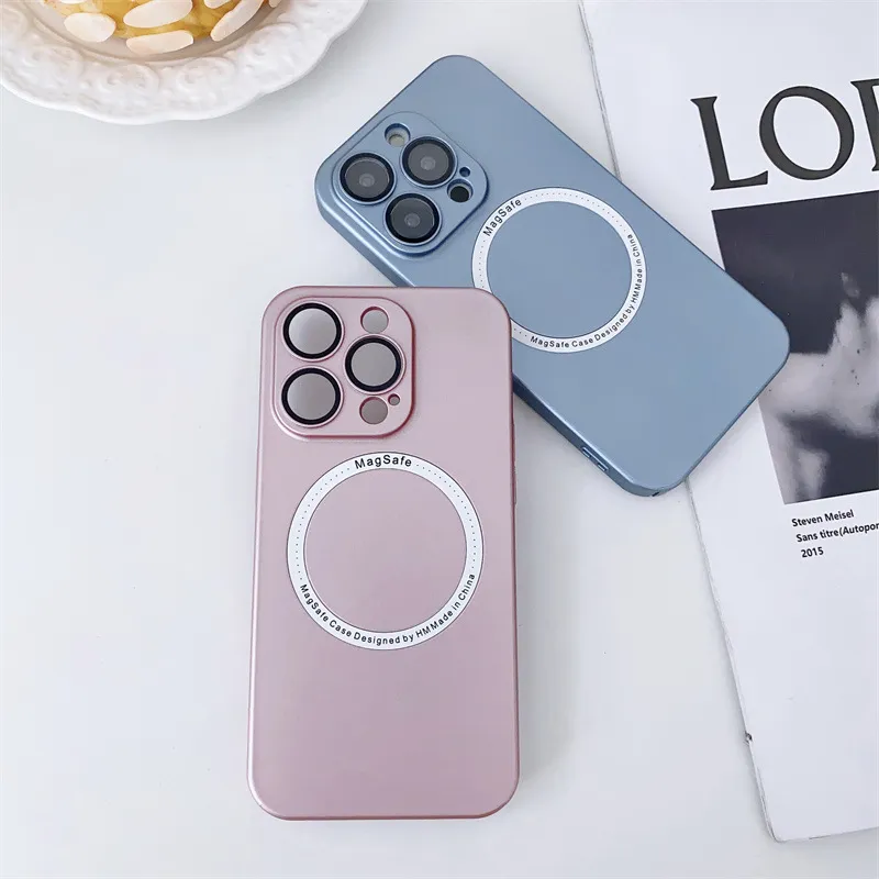 Luxury Style Metallic Paint Magnetic Mobile Phone Case Magsafe Lens Protection for iPhone 11 12 13 14 PRO Max with Wireless Charging