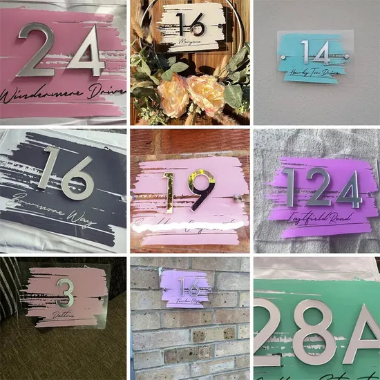 Custom House Number Sign Mirror Number Acrylic Printed Address Door Sign