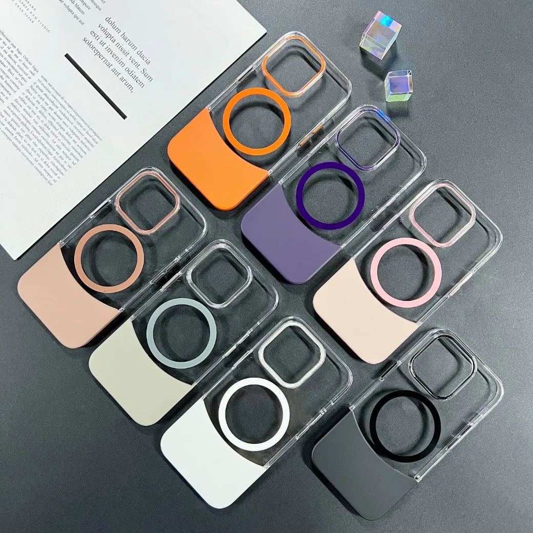 New Design Splicing Colors Hard PC Magnetic Mobile Phone Case for iPhone 12 13 14 15 PRO Max 2 in 1 Clear Back Cover