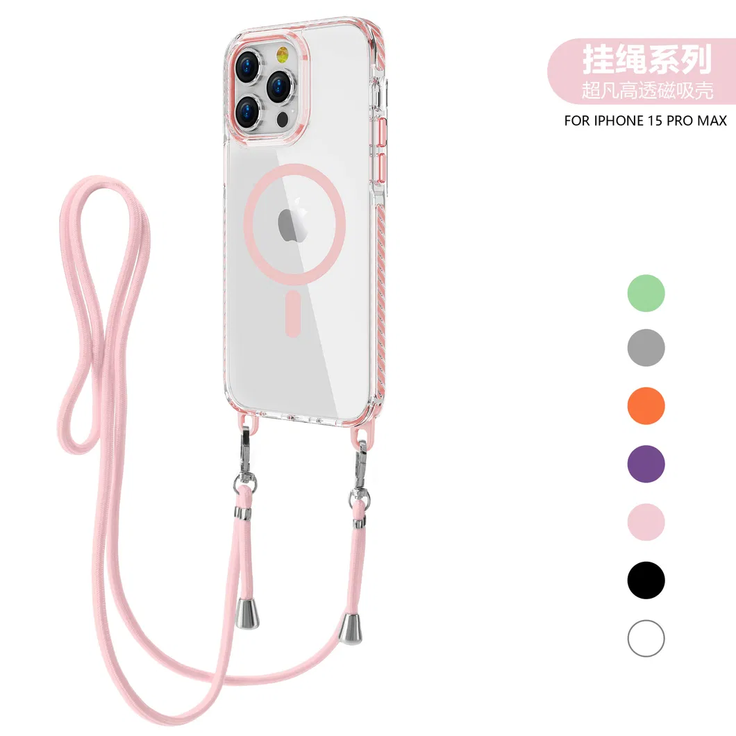 New Designer Hard PC Strong Magnetic Phone Case with Strap Clear Crossbody Back Cover for iPhone 16 13 14 15 PRO Max