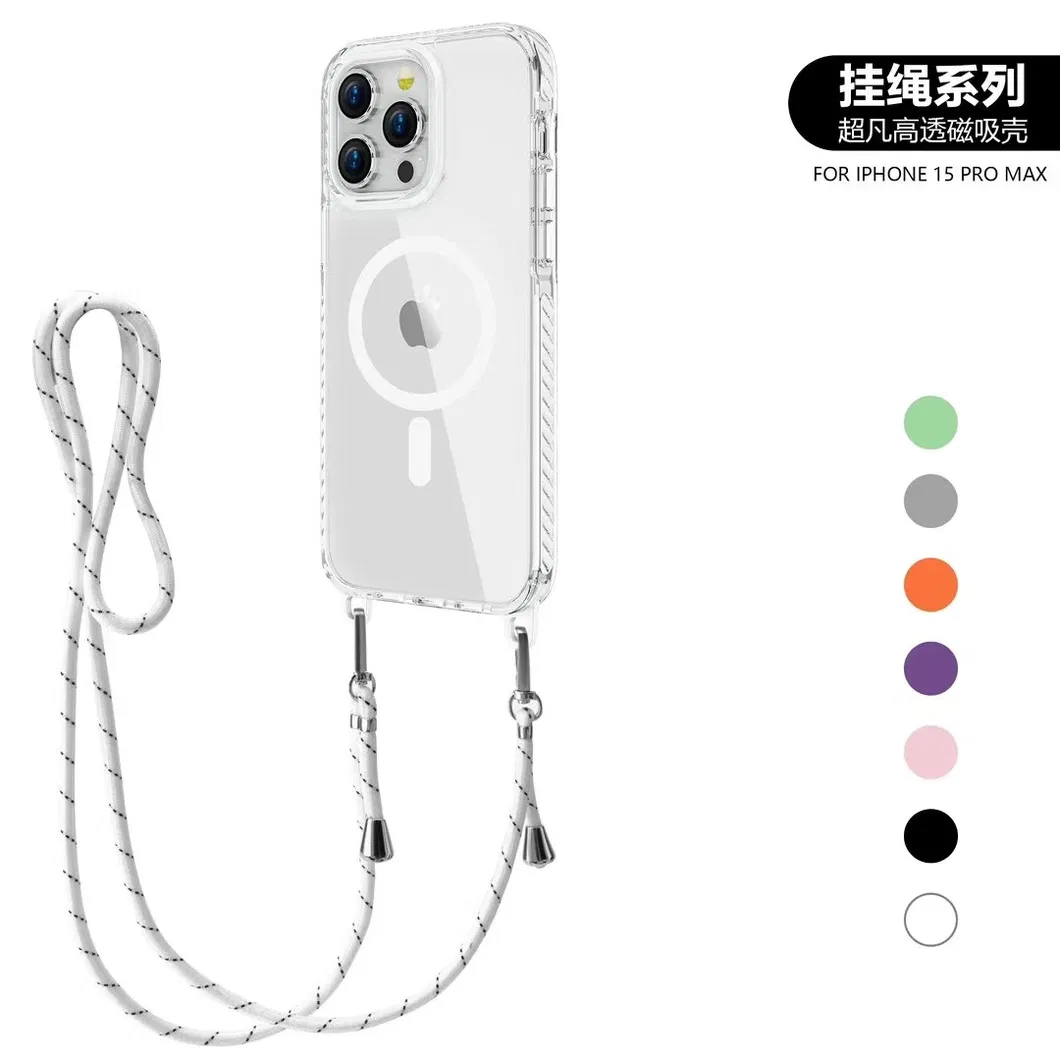 New Designer Hard PC Strong Magnetic Phone Case with Strap Clear Crossbody Back Cover for iPhone 16 13 14 15 PRO Max