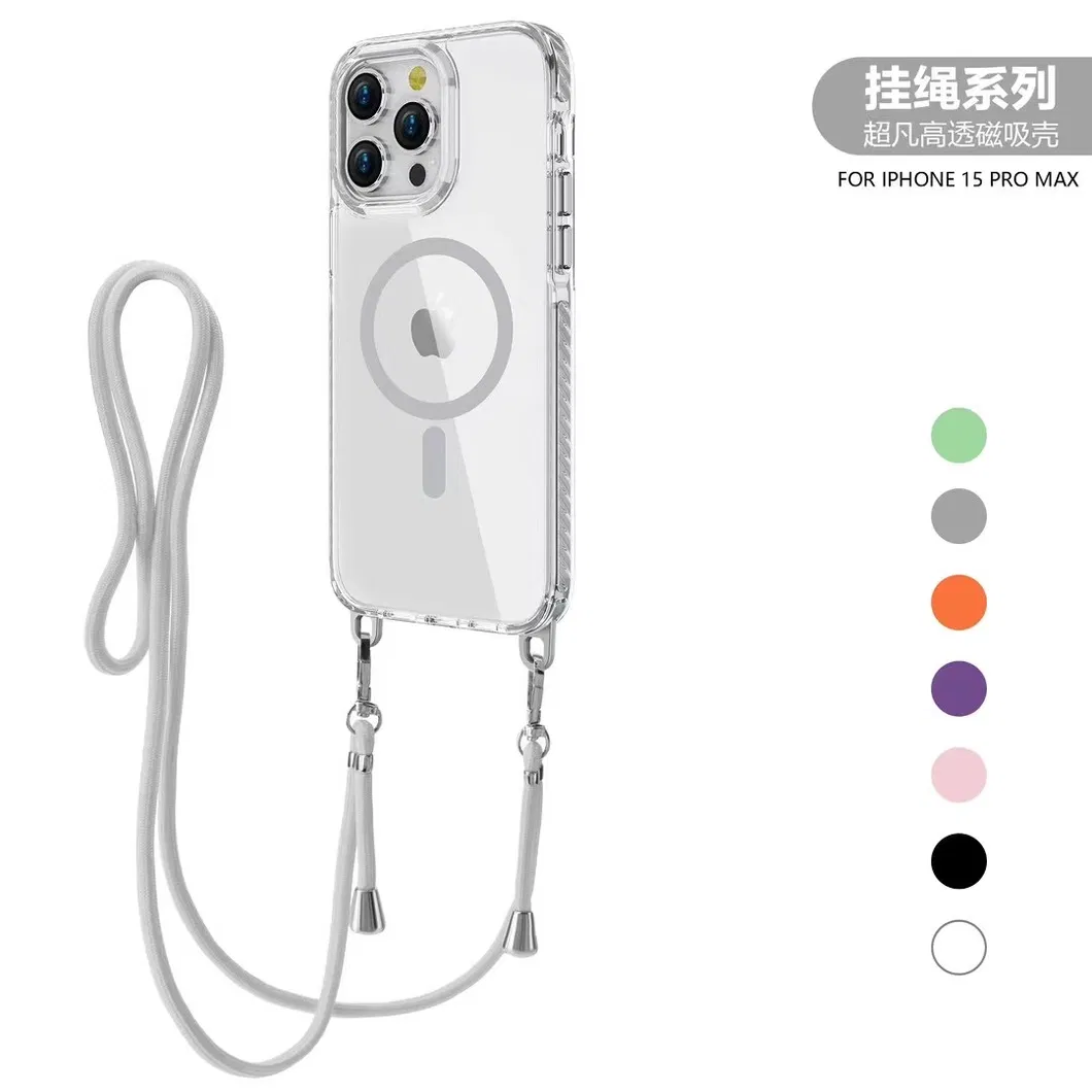 New Designer Hard PC Strong Magnetic Phone Case with Strap Clear Crossbody Back Cover for iPhone 16 13 14 15 PRO Max