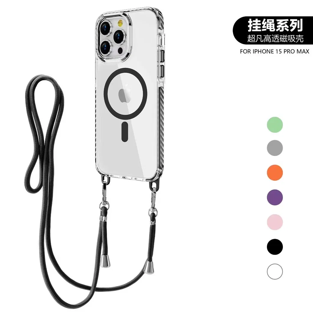 New Designer Hard PC Strong Magnetic Phone Case with Strap Clear Crossbody Back Cover for iPhone 16 13 14 15 PRO Max