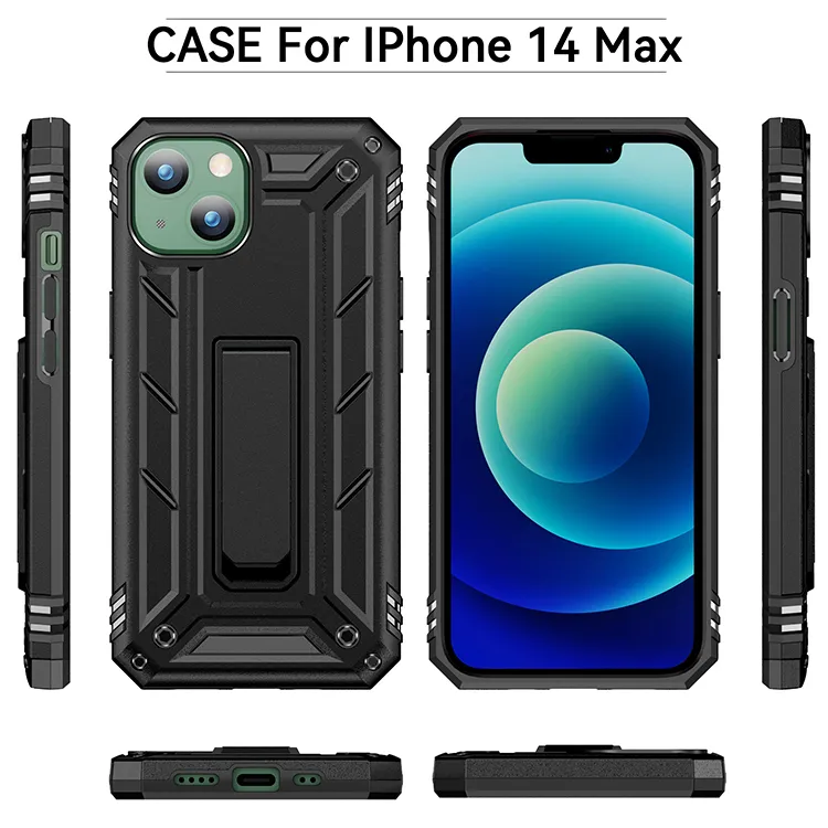 Shockproof Hard PC Rugged Back Cover 2 in 1 Ddefend Mobile Phone Case with Kickstand for iPhone 15 14 13 12 PRO Max