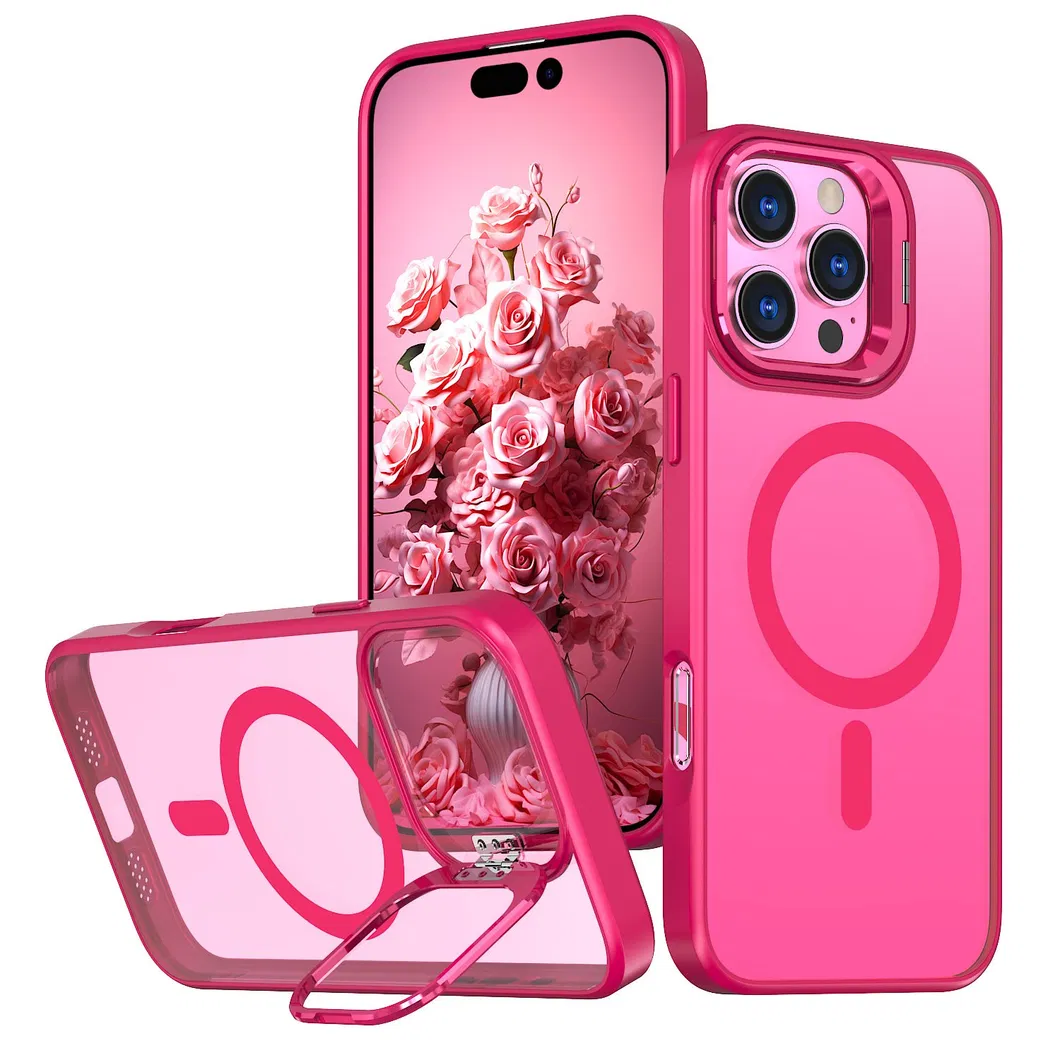 Translucent Matte Phone Case for iPhone 16 16plus Magnetic Pink Color