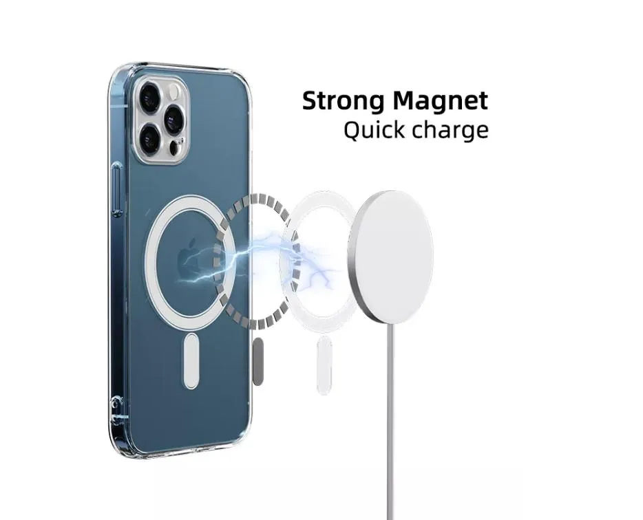 Transparent Magnetic Phone Case Wireless Charging Shockproof Corner Bumper Cover