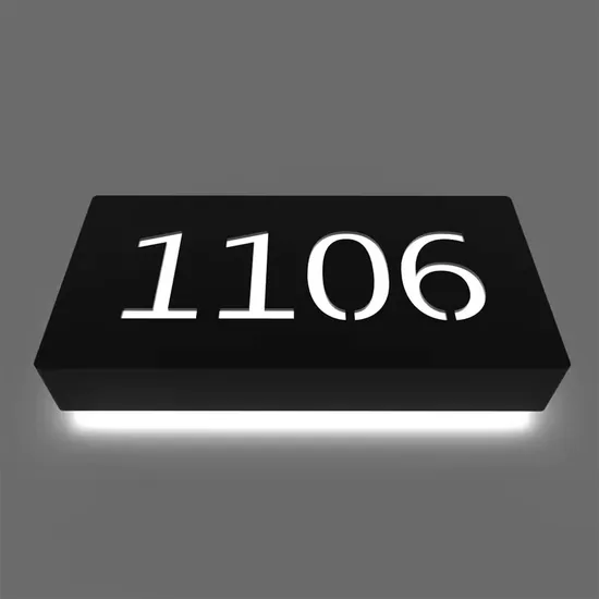 House Sign Modern Silver Stainless Steel Door Number Sign Plaque LED Light Box