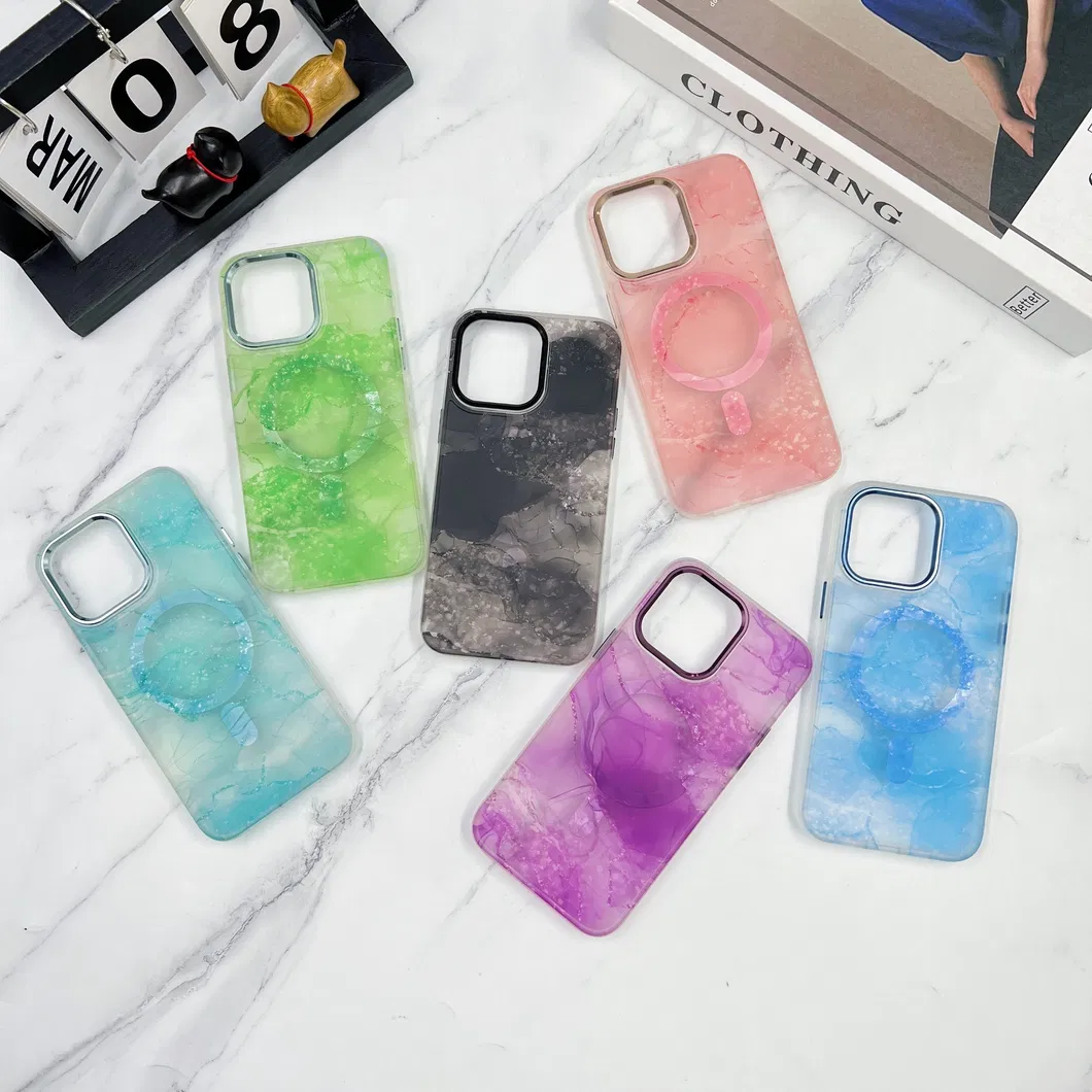 Wholesale Price Watercolor Ink Magnetic Mobile Phone Case for iPhone 15 PRO Max 14PRO 13 12 Wireless Charge Back Cover