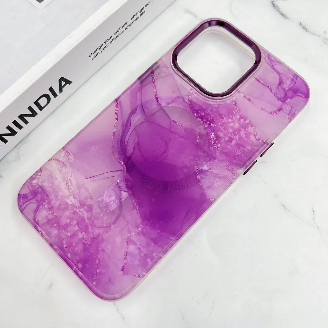 Wholesale Price Watercolor Ink Magnetic Mobile Phone Case for iPhone 15 PRO Max 14PRO 13 12 Wireless Charge Back Cover