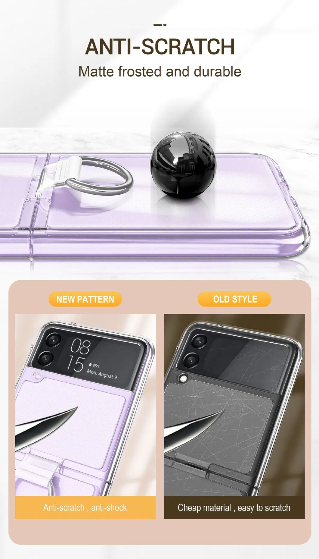 Zflip 4 Shockproof Matte PC Phone Case Ring Phone Cover