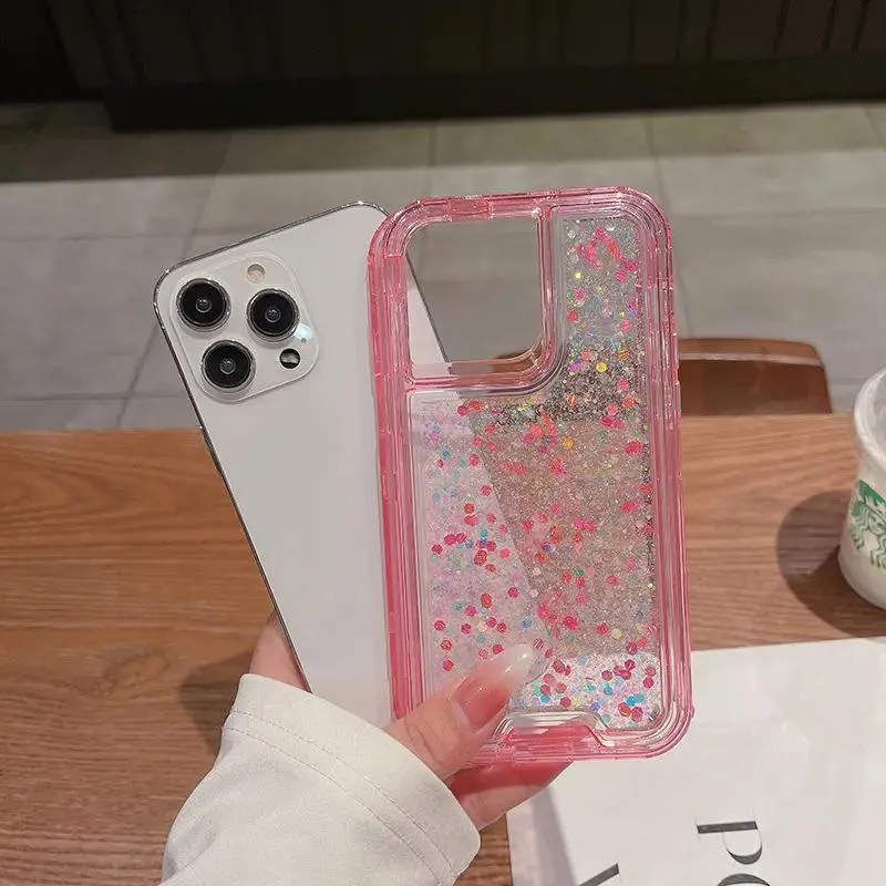 for Women Girls 3 in 1 Glitter Sparkle Triple Combo Phone Case for iPhone 11 13/14 PRO Max Heavy Duty Shockproof Protective Case