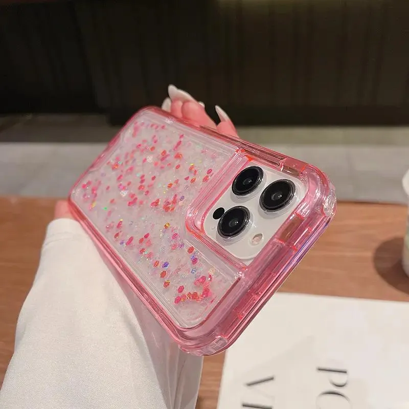 for Women Girls 3 in 1 Glitter Sparkle Triple Combo Phone Case for iPhone 11 13/14 PRO Max Heavy Duty Shockproof Protective Case