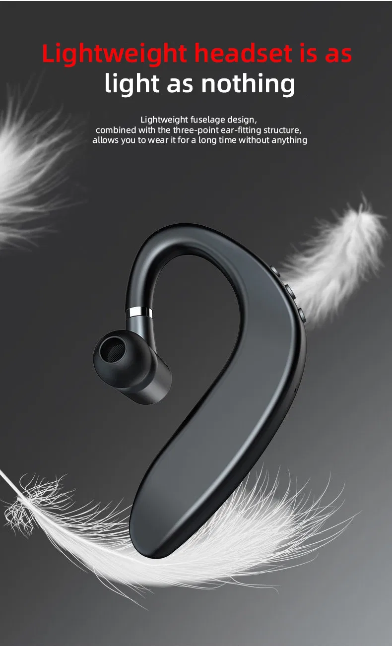 180 Degrees Rotate Wireless Bluetooth 5.2 Single Ear Hanging Lightweight Headset Fast Charging Noise Reduction Earphone