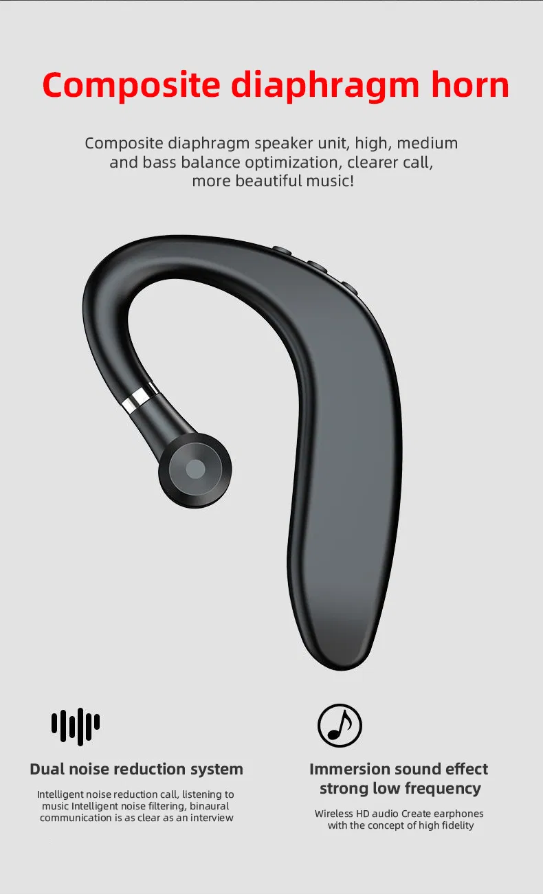 180 Degrees Rotate Wireless Bluetooth 5.2 Single Ear Hanging Lightweight Headset Fast Charging Noise Reduction Earphone