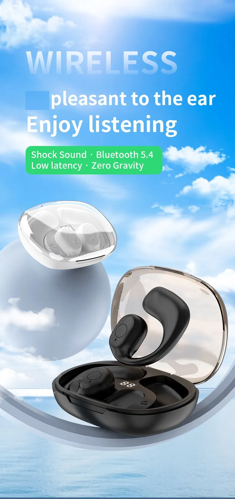 2023 New Bluetooth Ear Hook Headphone Ows Earplugs Wireless Airpod PRO Low Latency Noise Canceling Earpiece Earbuds Earphone