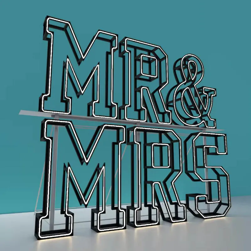 Mr and Mrs Stainless Steel Frame LED Neon Sign Love Letters Signage