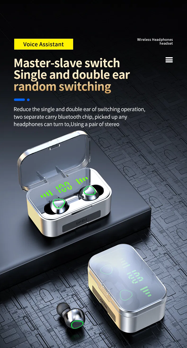 in-Ear Headphones Tws Earphones HiFi Stereo Waterproof Bt 5.3 LED Display Wireless Bluetooth Earbuds with Type-C Charging Port