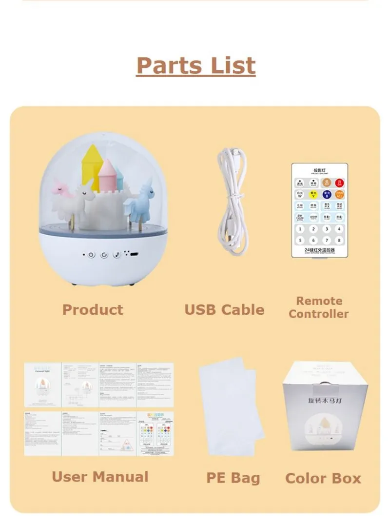 Bluetooth Music Remote-Controlled Rechargeable Carousel LED Children Lamp