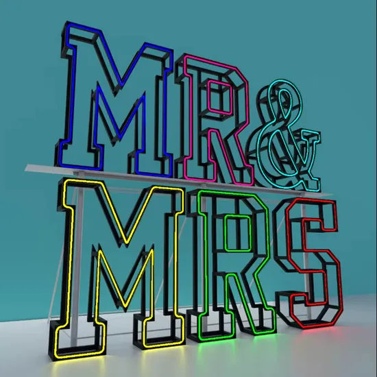 Mr and Mrs Stainless Steel Frame LED Neon Sign Love Letters Signage