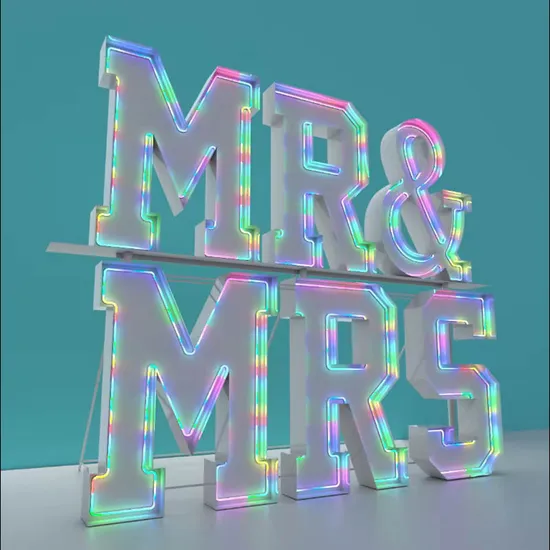 Mr and Mrs Stainless Steel Frame LED Neon Sign Love Letters Signage