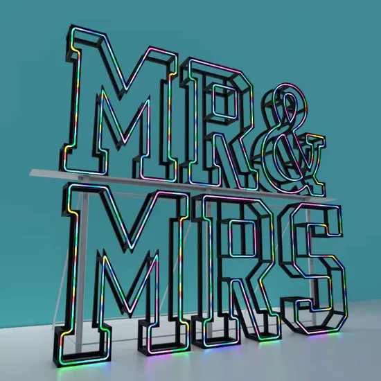 Mr and Mrs Stainless Steel Frame LED Neon Sign Love Letters Signage