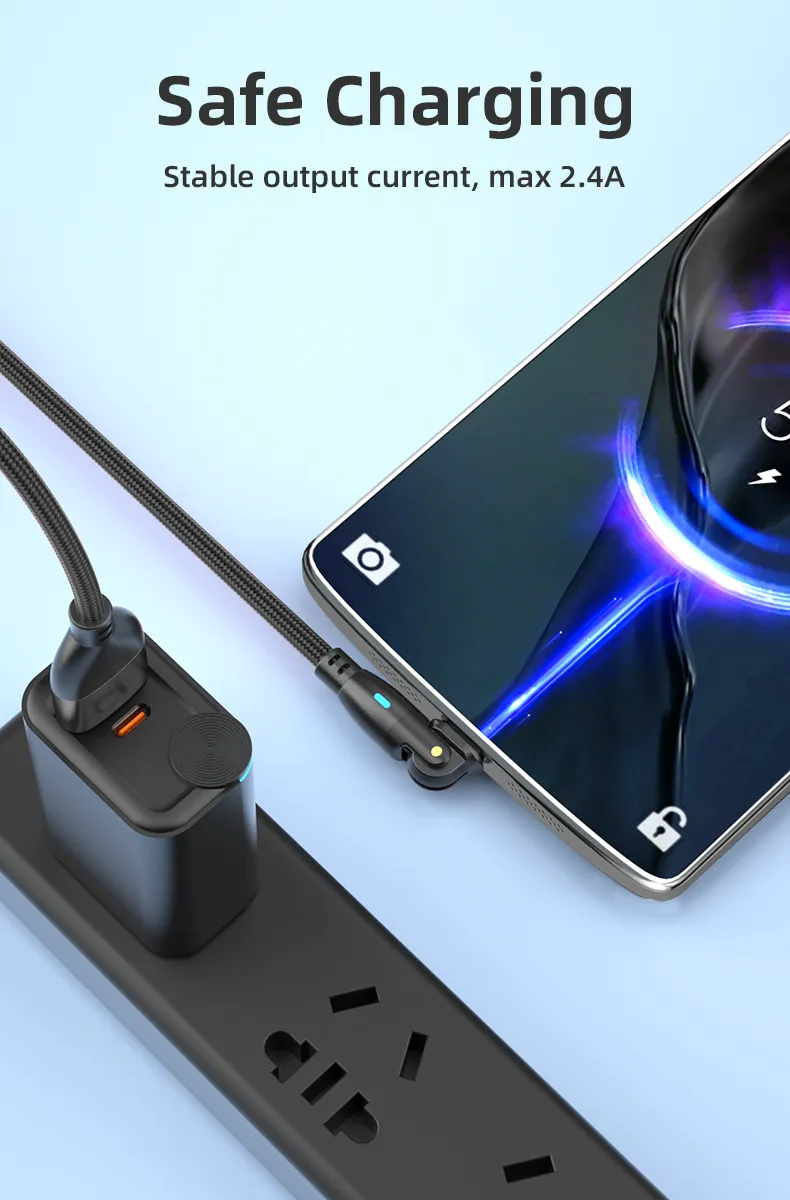 180 Degree Rotation Micro Quick Charging Cable Data Line with LED Indicator for Android Phone