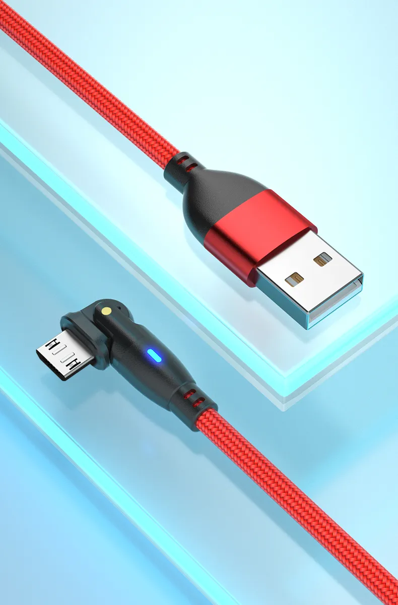 180 Degree Rotation Micro Quick Charging Cable Data Line with LED Indicator for Android Phone