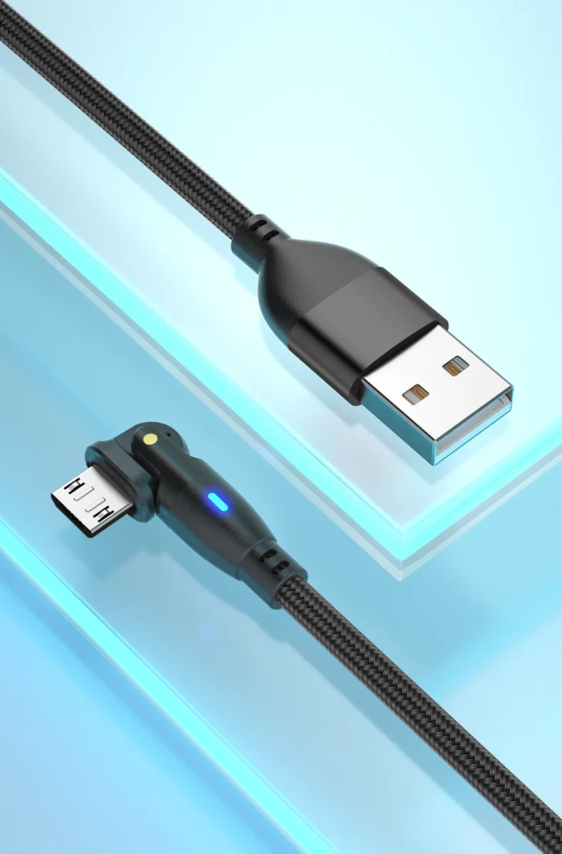 180 Degree Rotation Micro Quick Charging Cable Data Line with LED Indicator for Android Phone