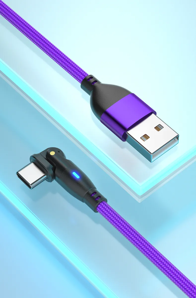 180 Degree Rotation Type-C Data Transmission Quick Charging LED Indicator USB Cable in L-Shape and Straight Use