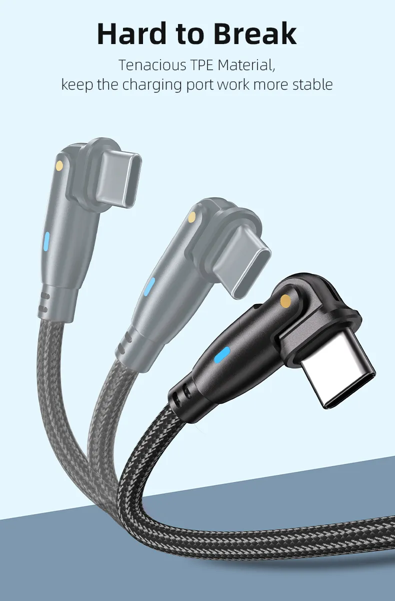 180 Degrees Free Rotation Fast Charging Data Cable Pd 100W with LED Light Type-C to Type-C Interface