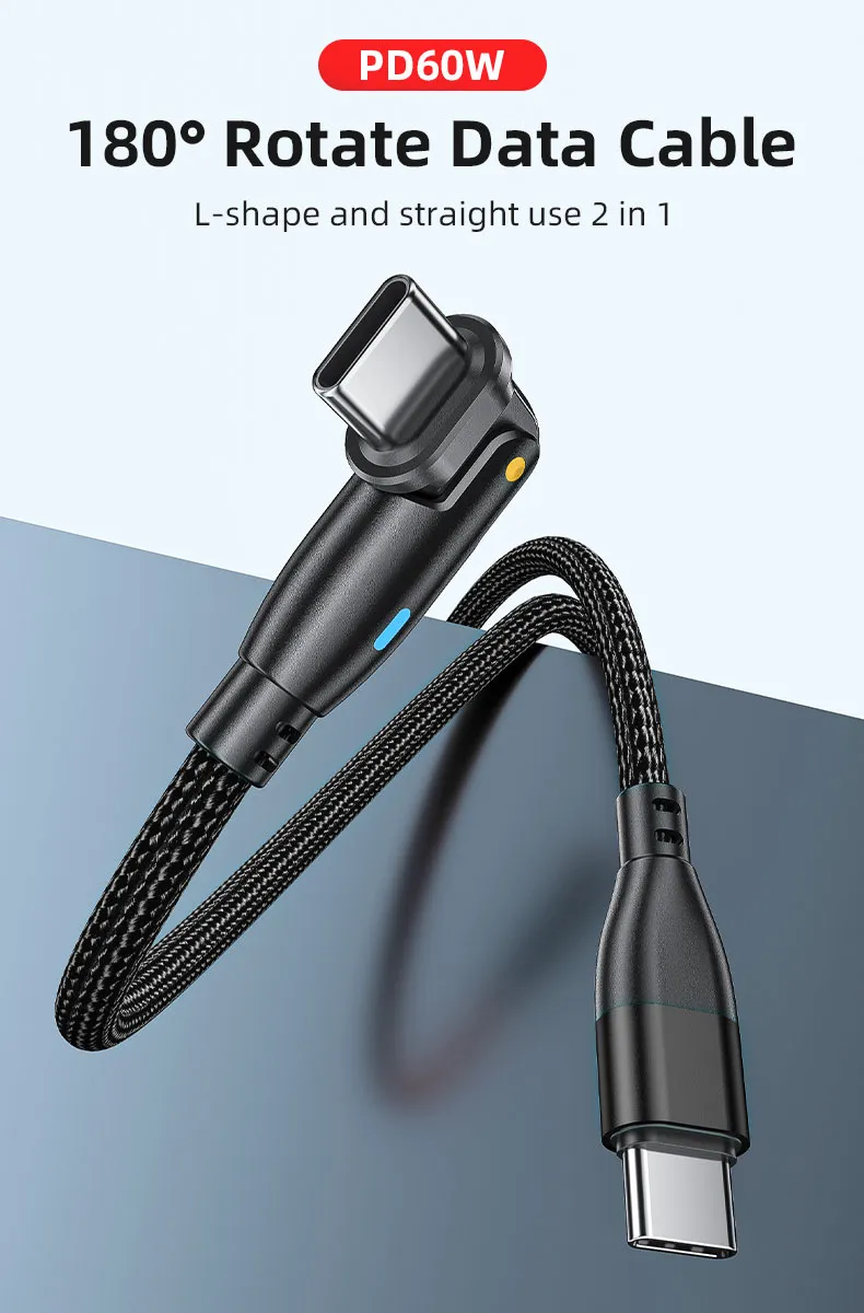 180 Degrees Free Rotation Fast Charging Data Cable with Type-C to Type-C Interface in Pd 60W