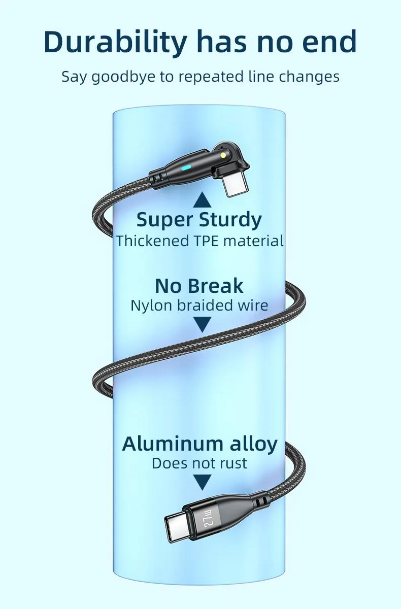 180 Degrees Free Rotation Quick Charging Data Cable Type-C to Lightning Wire in Pd 27W