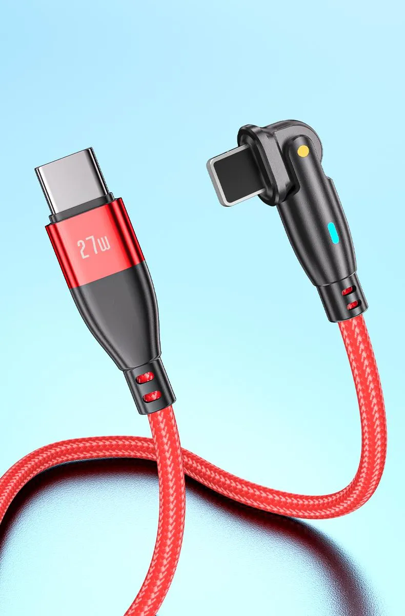 180 Degrees Free Rotation Quick Charging Data Cable Type-C to Lightning Wire in Pd 27W